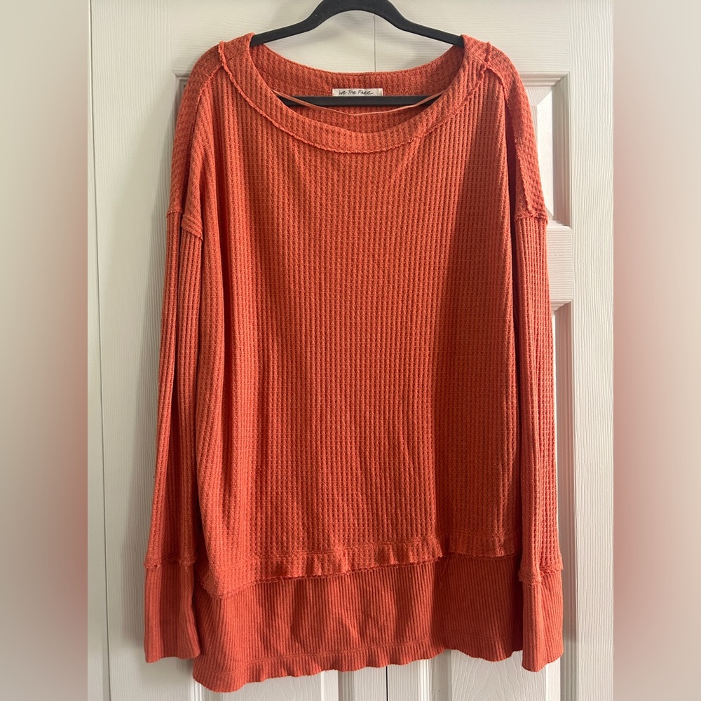 We The Free People Shirt Women's Size S Orange Oversized Thermal Top Fall